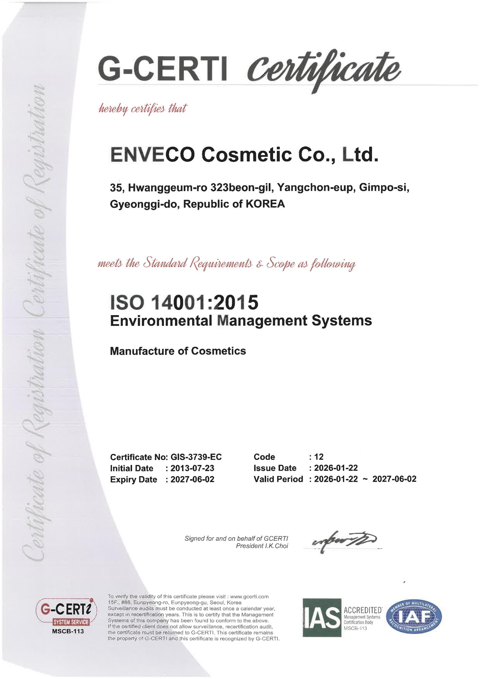 ISO 14001 English certificate