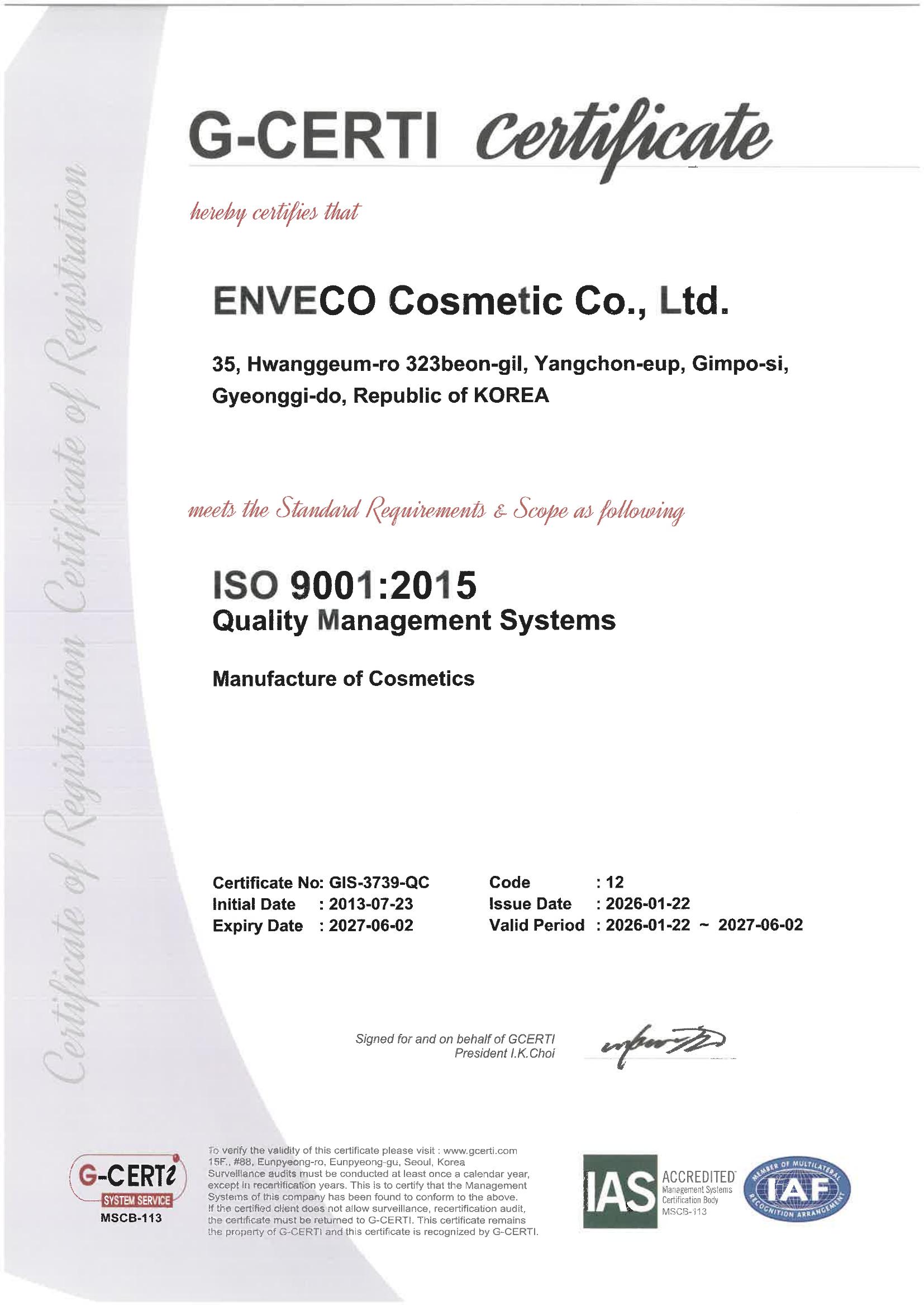 ISO 9001 English certificate